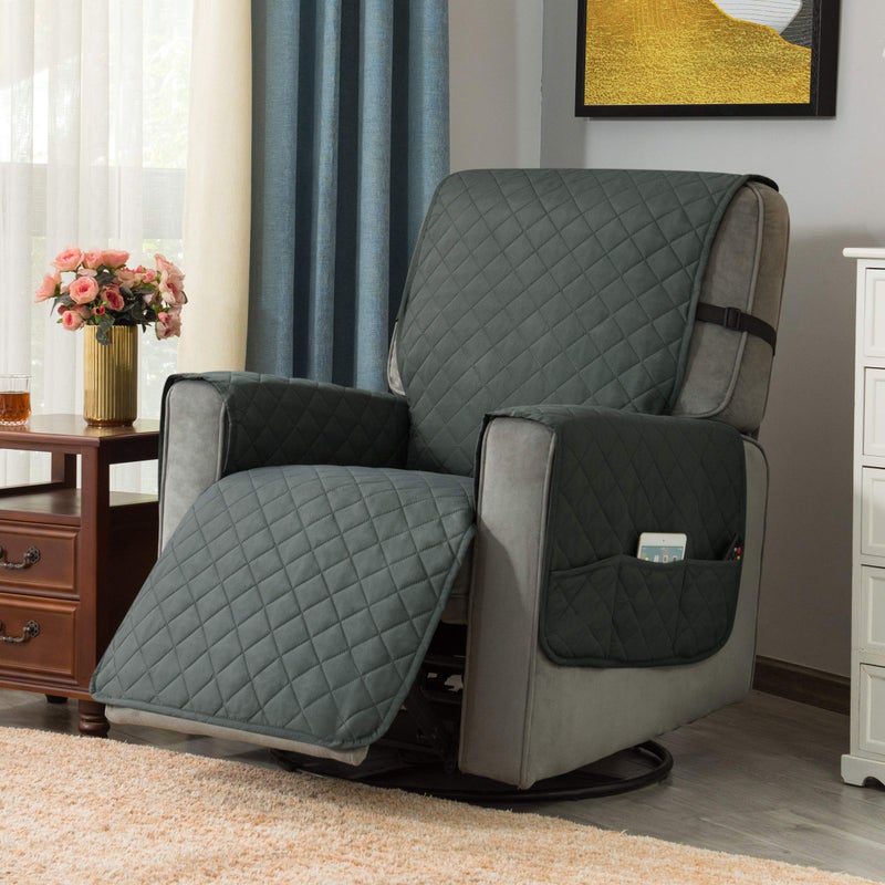 Ouka Recliner Cover for Dogs Seat Width to 25 Inch,Reversible Fabric Small Chair Sofa Protector with Elastic Straps,Non-Slip Armchair Cover for Pets and Kids(Small,Grey) - Image 2